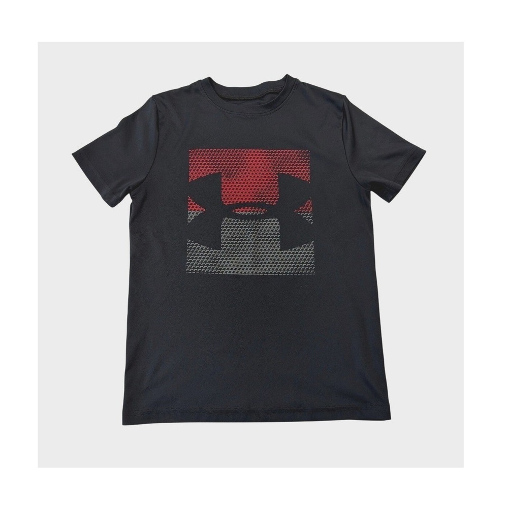 Under Armour T-Shirt Youth M Black Red Grey HeatGear Loose Fit Good